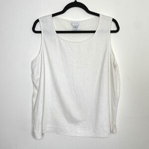 Linen Blend Tank Top Womens XL White Sleeveless Scoop Neck Shell Lagenlook